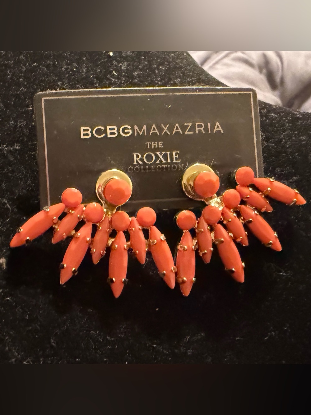BCBGMaxAzria Coral and Gold Fan Drop Earrings
